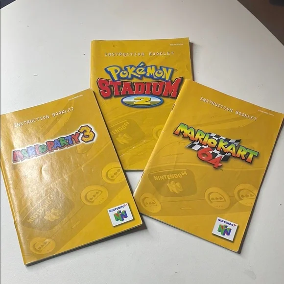 Vintage Nintendo 64 Game Manuals. Mario Party 3, Pokemon Stadium 2, Mario Kart. - Picture 1 of 2